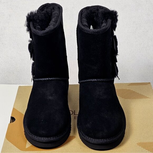 Koolaburra By UGG Women's Victoria Short Boots Black Bows Size US 5 NIB Faux Fur - Picture 5 of 10